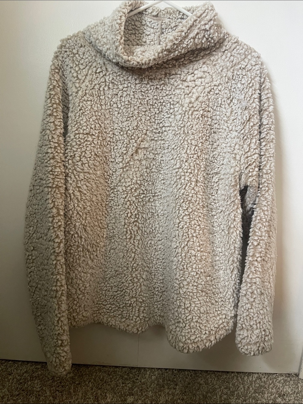 Eddie Bauer Beige Sherpa Cowl-Neck Pullover